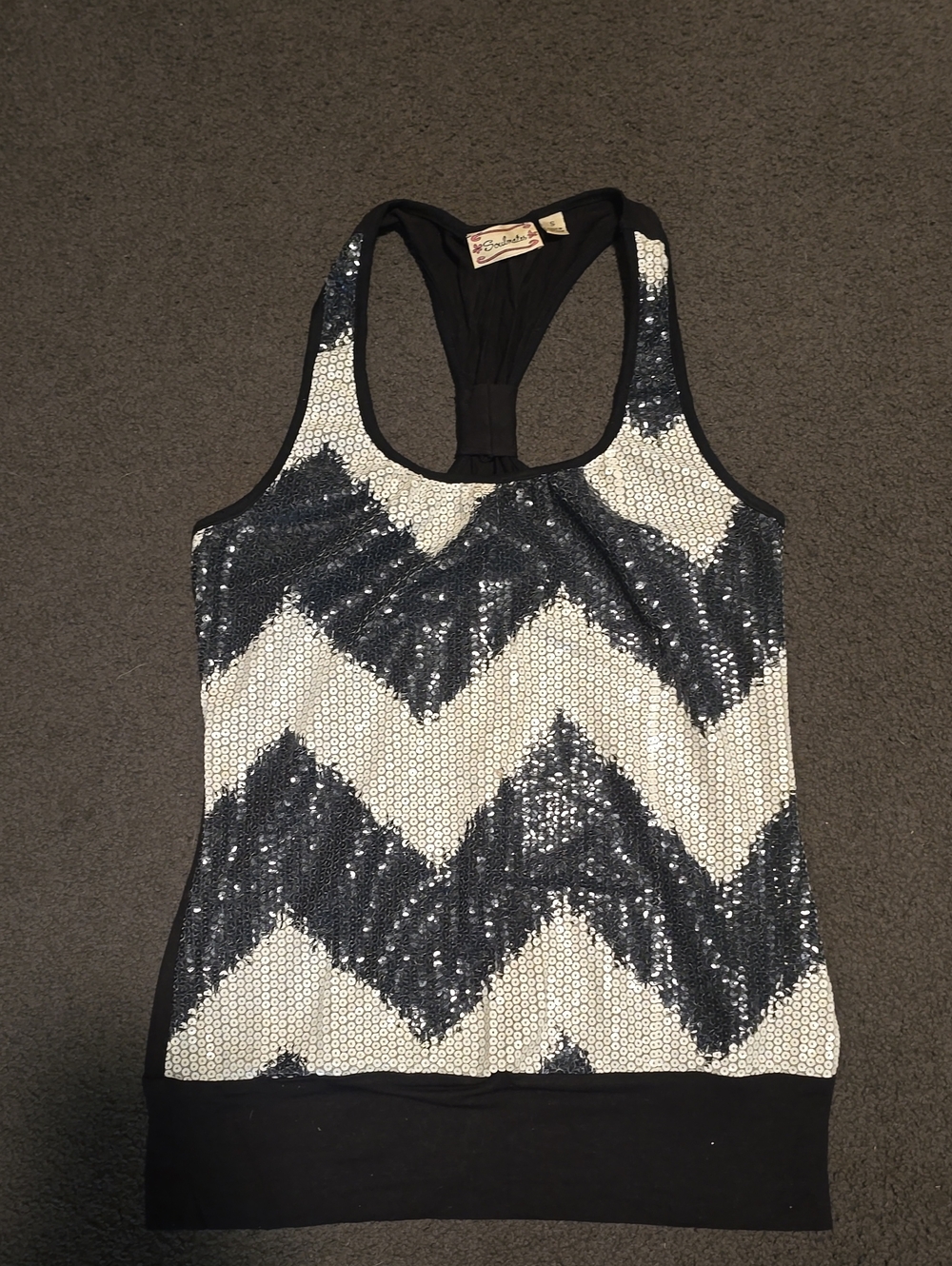 Soulmates Sequin Chevron Racerback Tank - Navy & White